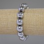 Hematite Bracelet, Silver-Colored, Smooth Beads, 12mm Diameter, 18cm Stretch