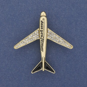 Brooch Plane with White Crystals, Golden Metal 43×40 mm+