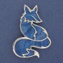Fox Brooch-Pendant Blue Pearlescent Silvery Metal 56x38mm+