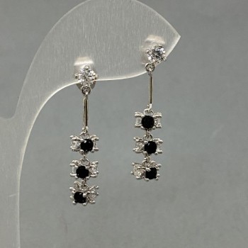 Xuping Earrings with Black Cubic Zirconia, Length 30mm ±, Thickness 6mm ±, Rhodium