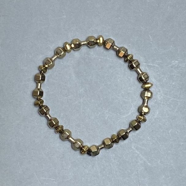 Hematite Dumbbell Bracelet, 15×6 mm diameter ±, faceted rondelles 6×4 mm ±, 18 cm stretch