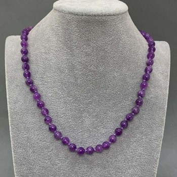 Amethyst Bead Necklace, ball bead, diameter 6.5 mm, length 45 cm, with clasp