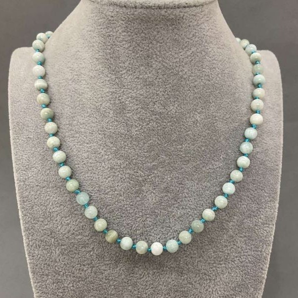 Natural Larimar Necklace with Smooth Beads, 6± mm diameter, 45 cm± length, with clasp
