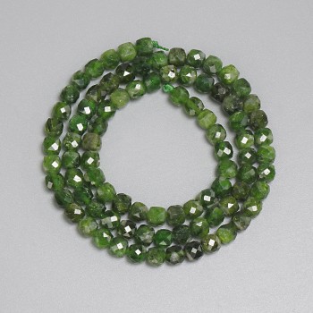 Diopside Beads, Faceted Cube 4x4 mm, 38 cm Length on Thread
