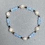 Bracelet with faceted Aquamarine cubes, 5 mm diameter ±; freshwater pearls 8×8.5 mm ±; length 18 cm ±, stretch