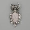 Brooch-Pendant Owl with Rose Quartz 60×29 mm ± black crystals, silver metal