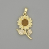 Sunflower Pendant in Golden Metal with White Crystals, 30×17 mm diameter