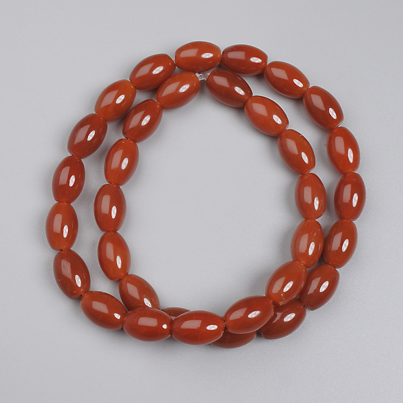 Carnelian Beads, Barrel-shaped, 12x8 mm, on beading thread, length 39 cm+