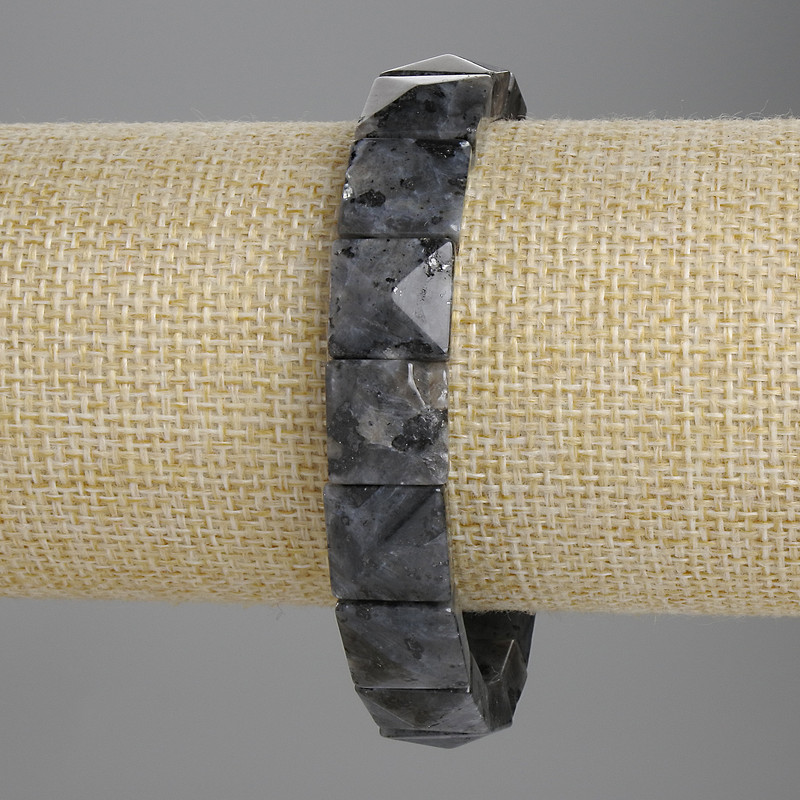 Larvikite Bracelet with Faceted Links 12×12 mm, 18 cm Length, Stretch