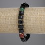 Agate Bracelet with Cylindrical Beads, Rondelle Beads, and Ball Beads, Metal Inserts, 18 cm, Stretch