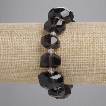 Smoky Quartz Bracelet, Faceted Beads 12–18×10–13 mm, 5 mm Seed Beads, Length 18 cm, Stretch