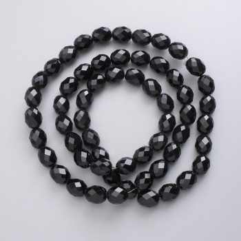 Czech Crystal Beads on Beading Thread, Black Matte Faceted Seed Beads, 9.5 x 8 mm, 56 cm length