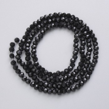 Beads Czech Crystal on Beading Thread, Black Matte Faceted Bead, 3 mm Diameter, 41 cm Length