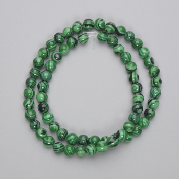 Malachite Beads - pressed smooth spheres, 6mm diameter, on thread, 40cm length