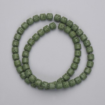 Green lava beads, cylinder shape, 6x6 mm, on beading wire, length 38 cm+