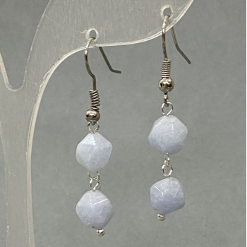 Aquamarine earrings, natural gemstone, faceted, 8x7mm, length about 40mm, silver-tone metal