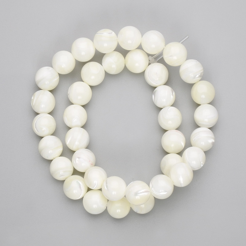 Mother-of-Pearl Beads — smooth round beads, 10 mm diameter, about 39 cm long, on thread