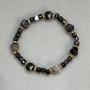 Agate bracelet with multifaceted stones 10x8.5 mm and faceted cubes 4.5 mm, with metal inserts, 18 cm length, stretch