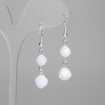 Aquamarine Earrings with Multifaceted Stones 9.5×8 mm and 8×7 mm, length about 45 mm