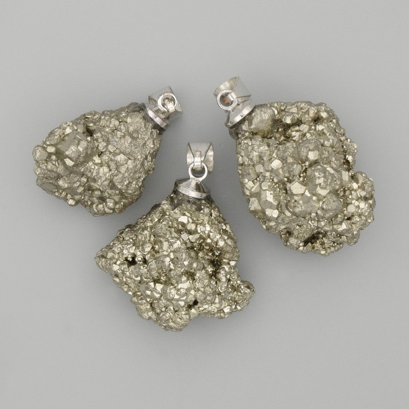 Raw Pyrite Pendant, assorted diameter ~25x18 mm, length ~40 mm