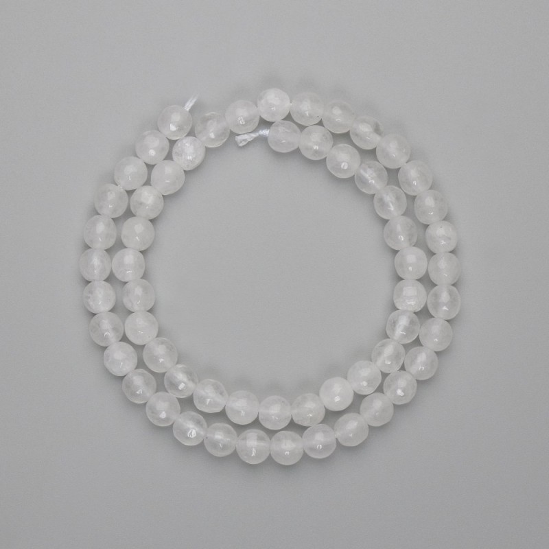 Faceted rock crystal beads, round, 6 mm diameter, 38 cm length, on thread