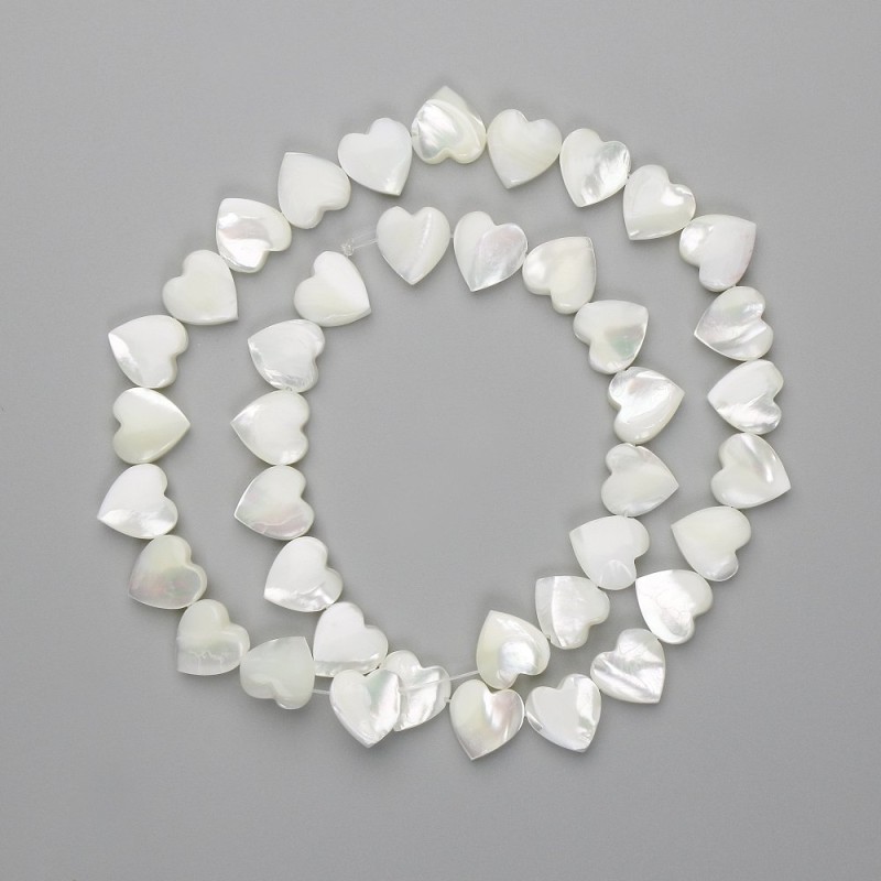 Mother-of-Pearl Heart Beads, 10 mm Diameter, 40 cm Thread Length