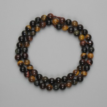 Beads Bull's Eye, Tiger's Eye & Hawk's Eye — Smooth Round 6mm Beads, 38 cm on Thread