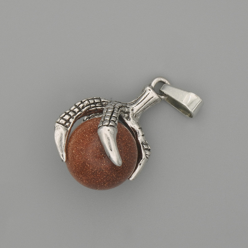 Aventurine Pendant 'Golden Sand' Paw with Ball, 18x37 mm, Silver-tone Metal