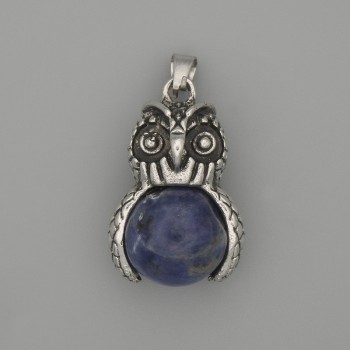 Pendant Owl with Sodalite in Silver-Tone Metal, diameter 30×20 mm, length 37 mm