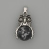 Owl Pendant in Snowy Obsidian with Silver-Tone Metal, 30×20 mm diameter, 37 mm length