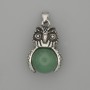 Owl Pendant in Jade with Silvery Metal, 30×20 mm, length 37 mm ±