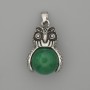 Owl Pendant Chrysoprase, Silver-Toned Metal, 30x20 mm diameter, 37 mm length ±