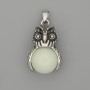 Owl Pendant with Onyx in Silver-Toned Metal, diameter 30×20 mm, length 37 mm
