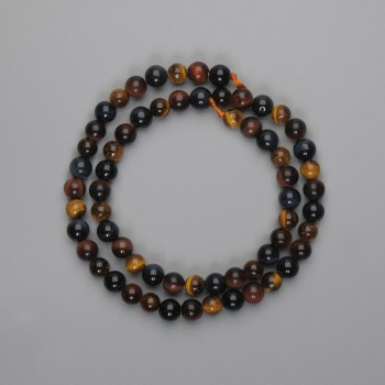 Beads Bull's Eye, Tiger's Eye, and Hawk's Eye, Smooth Round 6mm Beads, 37 cm Length