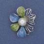 Brooch-pendant Flower, enamel, pearl, silver-tone metal, 40×32 mm