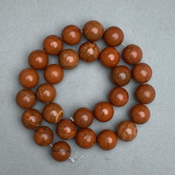Red Jasper Beads, Smooth Round, 14mm Diameter, 39 cm Length ± on Beading Thread