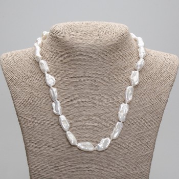 Necklace Made of Natural Baroque Pearls, diameter 17–22×9–9 mm, 5 mm ±, length 45 cm ± 5 cm with extender chain