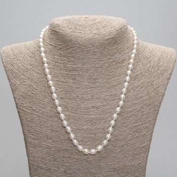 Necklace made from natural freshwater pearls 8-8.5×5-6 mm ±, length 45 cm ± 5 cm extender chain