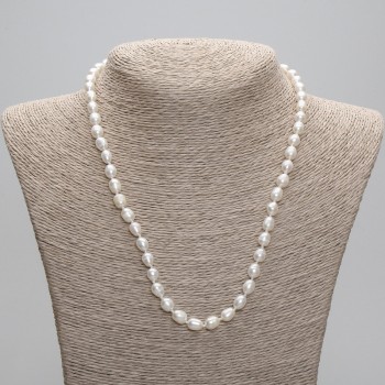 Necklace made of natural freshwater pearls, 7×5 mm, length 45 cm ± 5 cm extender chain