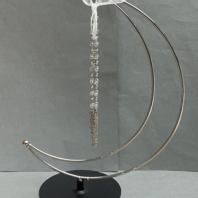 Half-Moon Stand for Sphere, 24×17 cm ±, legs diameter 10 cm ±, chain length 16 cm ±, silver metal