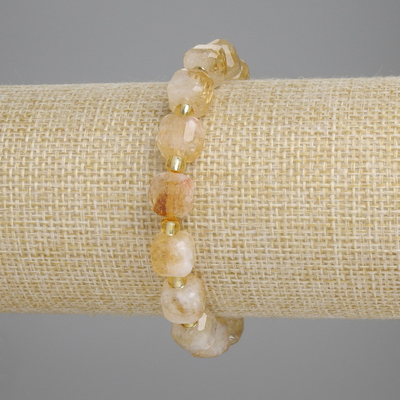 Stretch Bracelet with Faceted Citrine Cubes, 8.5 mm diameter, 3 mm seed beads, length 18 cm ±
