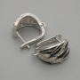 Ear wires for earrings with white rhinestones, black enamel, silvery metal, 15×9.5 mm ± pair