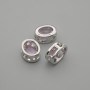 Bead insert with pink crystal, silver-colored metal, oval 9×7 mm, hole diameter 1.3 mm ±, per 1 pc. +