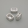 Bead insert with white crystal, silver-tone metal, diameter 9×7 mm ±, hole diameter 1.3 mm ±, per piece