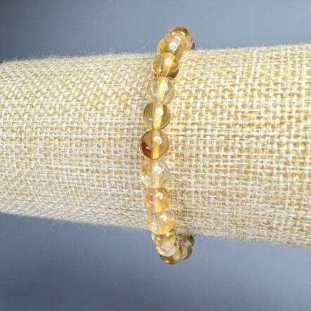 Citrine natural stone bracelet with smooth beads, 8 mm diameter, 18 cm length (stretch)