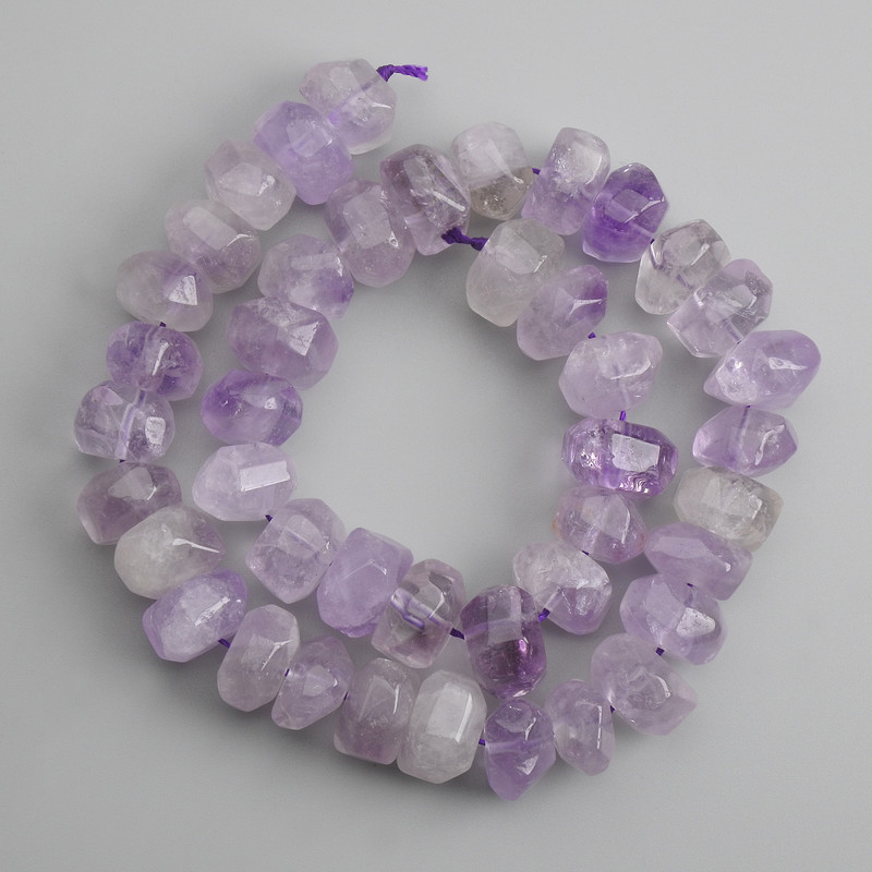 Faceted amethyst beads, diameter 13–14 mm, 5×8, 5 mm ±, length 39 cm +