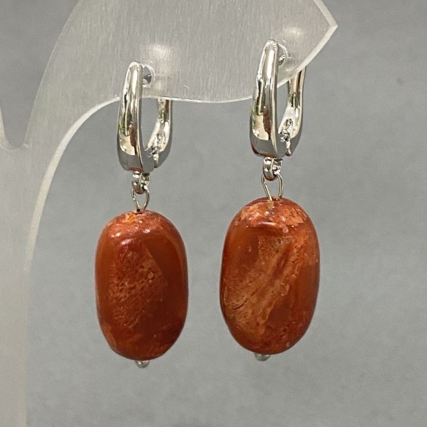 Sponge Coral Earrings, Oval, 18×11 mm diameter, length about 35 mm