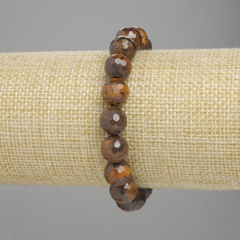 Tiger's Eye Bracelet with Faceted Beads, 10 mm Diameter, 18 cm Length, Stretch
