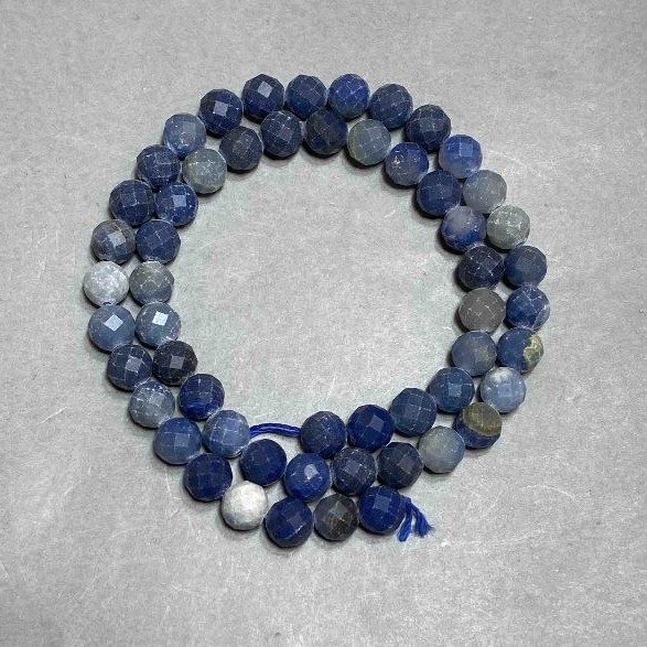 Blue Aventurine Beads, Natural Stone, Faceted Round Beads, Diameter 7.5 mm ±, Length 39 cm ± on Thread