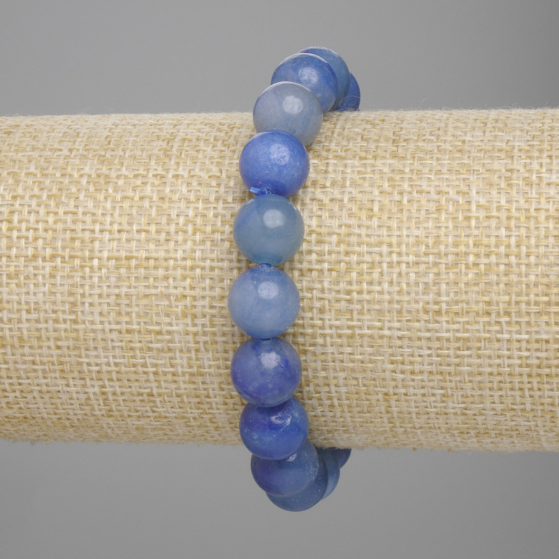 Blue Aventurine Bracelet, Smooth Beads, 10 mm Diameter, 18 cm Length, Elastic
